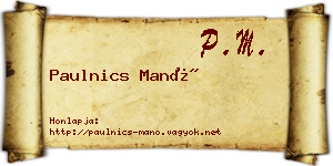Paulnics Manó névjegykártya